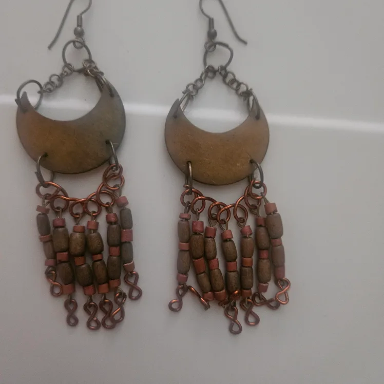 VTG Hand Made Wooden/Copper Earrings thumbnail