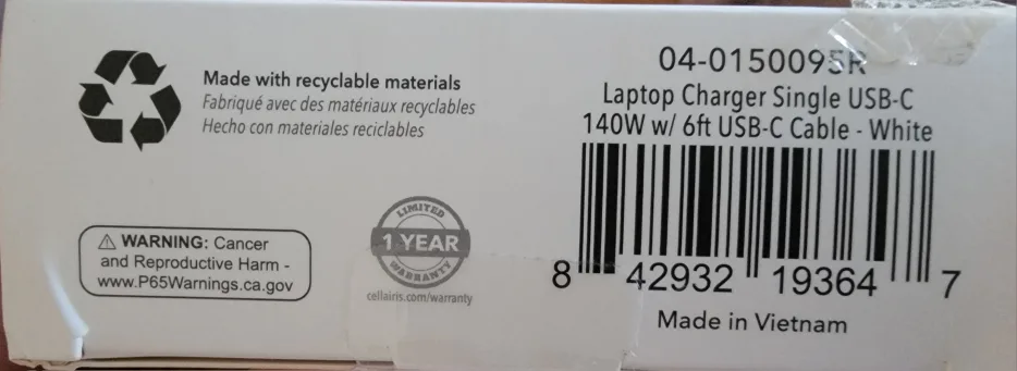 Cellairis Laptop Charger Single USB-C 140W - New - Retail $99 image indicator(3)