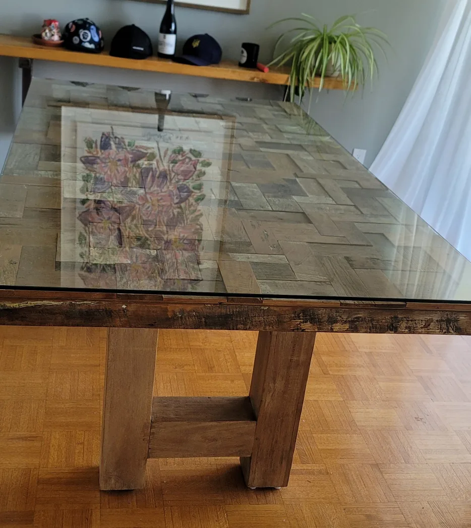 Glass Top Dining Table with Wood Base thumbnail