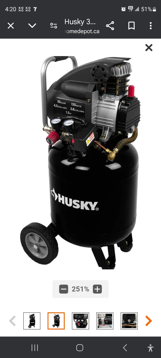 Husky 10 Gallon Air Compressor L210VWD.CA thumbnail
