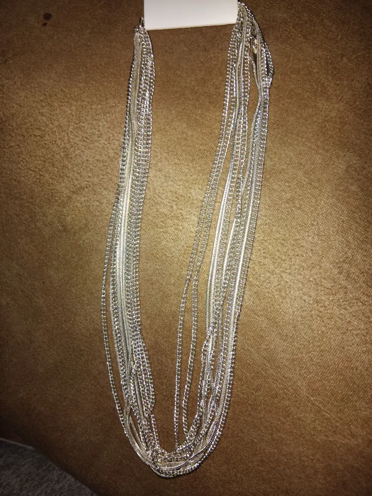 Silver Tone Multi-Strand Chain Necklace thumbnail