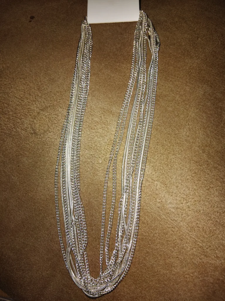 Silver Tone Multi-Strand Chain Necklace image indicator(2)