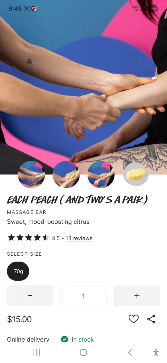 Lush Each Peach (And Two's a Pair) Massage Bar - 70g thumbnail
