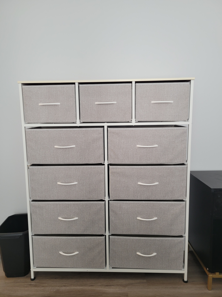 Grey Fabric 12-Drawer Storage Dresser