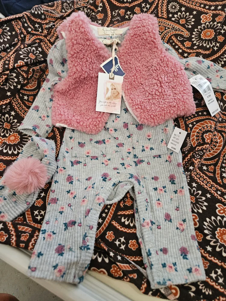 Jessica Simpson 0/3M Romper with Vest and head band - New thumbnail