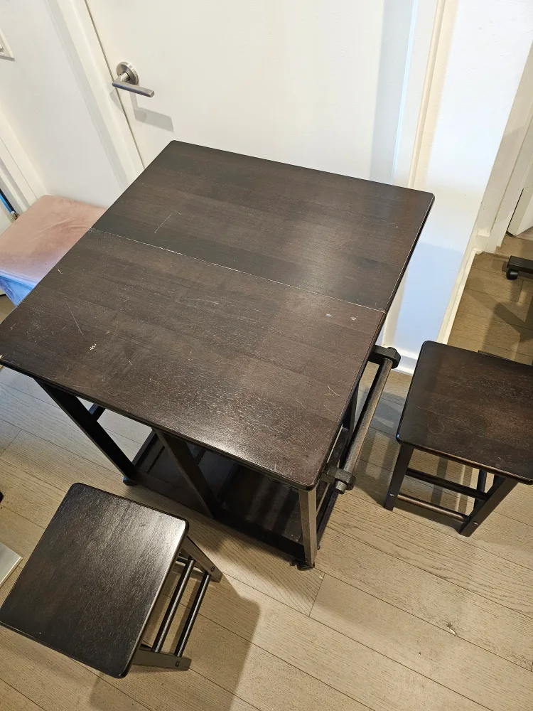 Dark Brown wood Suzanne 3-p  space saver set with 2 Stools image indicator(2)