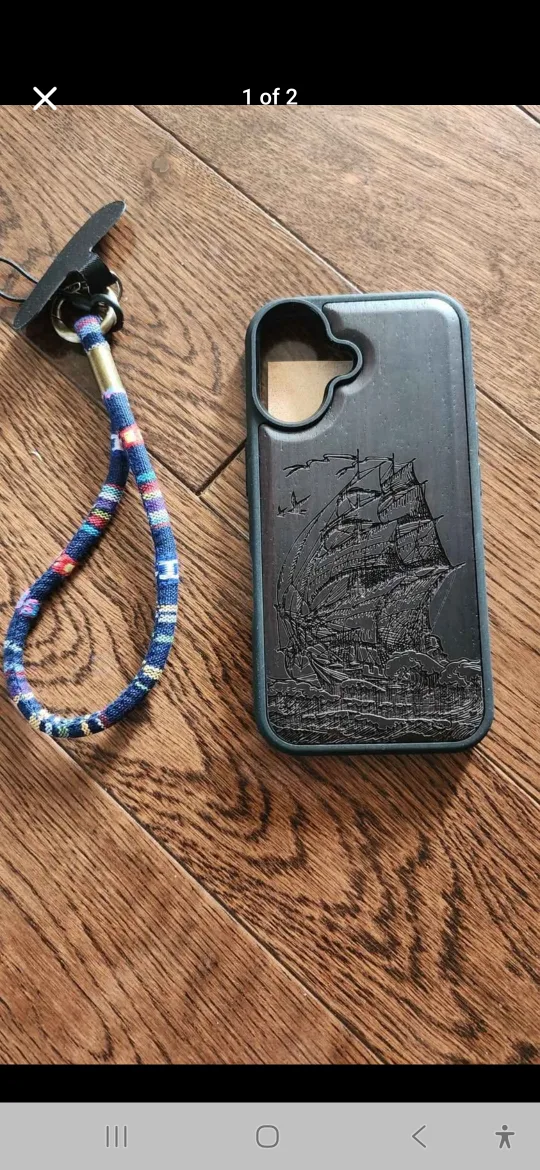 iphone 16 Wood Carved Phone Case with Wrist Strap thumbnail