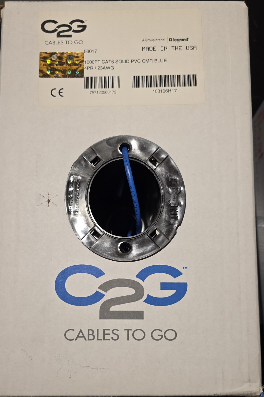 C2G Cables To Go CAT6 Solid PVC CMR Blue 1000FT