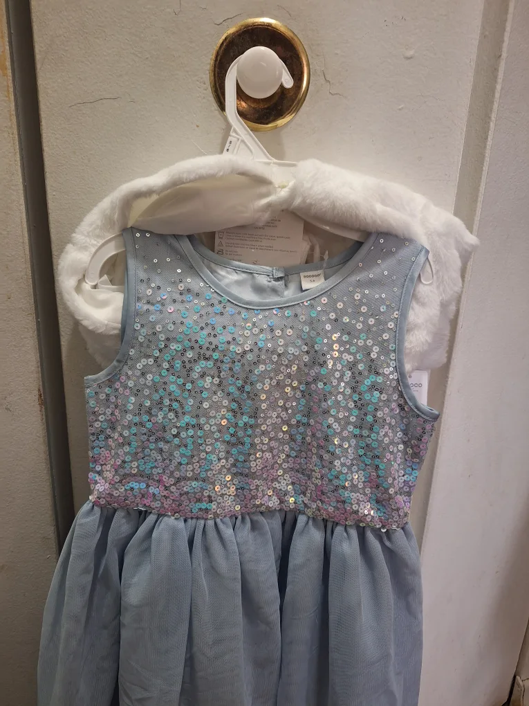 Rococo Dress with fur bolero and Tights - Size 5-6 - New thumbnail