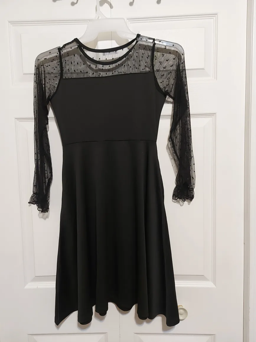 Shein Black Dress with Mesh Sleeves with pocket thumbnail