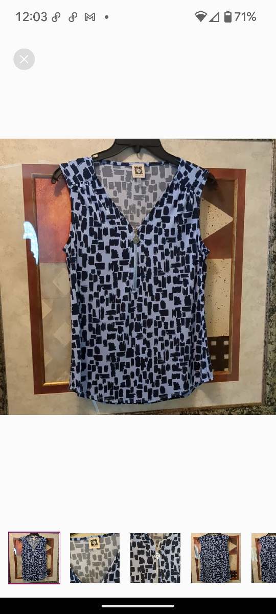 Anne Klein Blue Graphic Sleeveless Blouse
