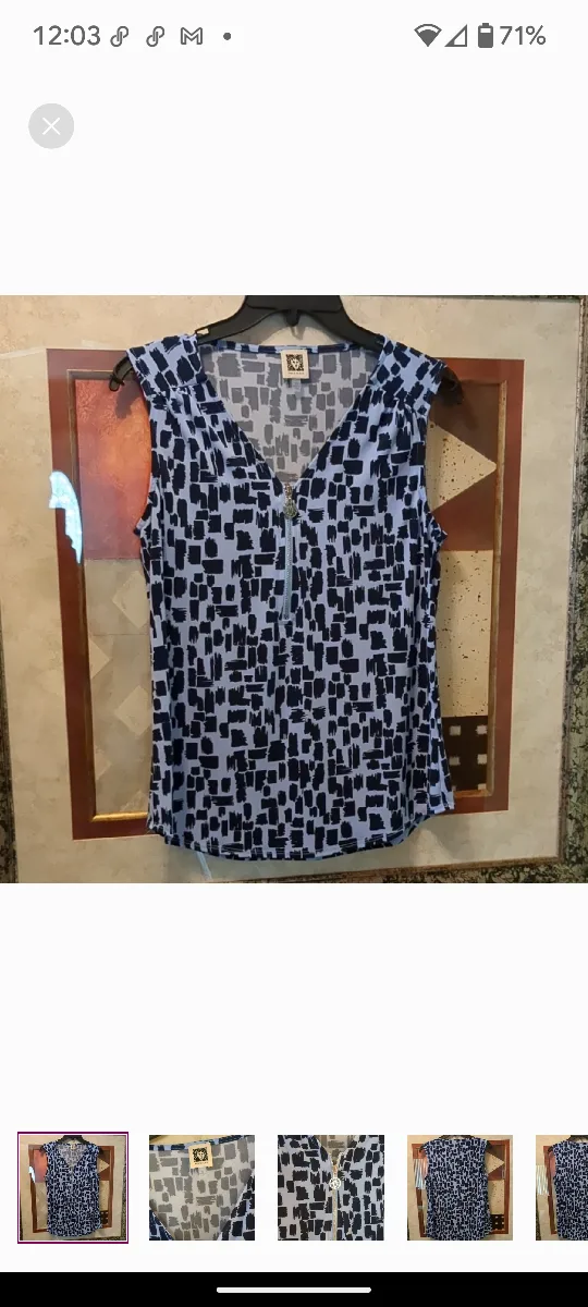 Anne Klein Blue Graphic Sleeveless Blouse thumbnail