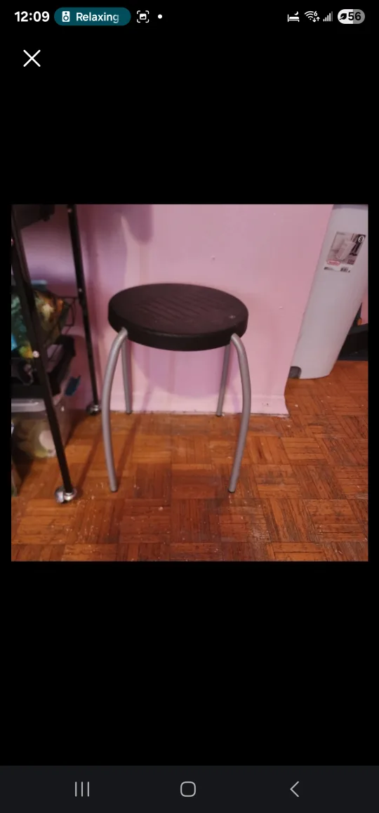 Black Round Stool with Silver Legs thumbnail