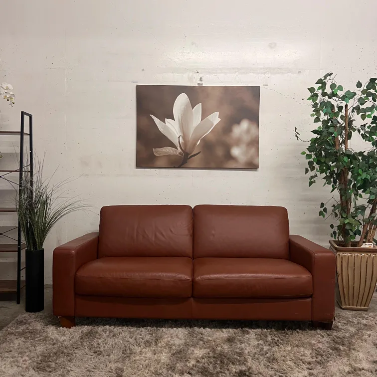 Natuzzi Cognac sofa. Leather 3 seater couch. Delivery thumbnail