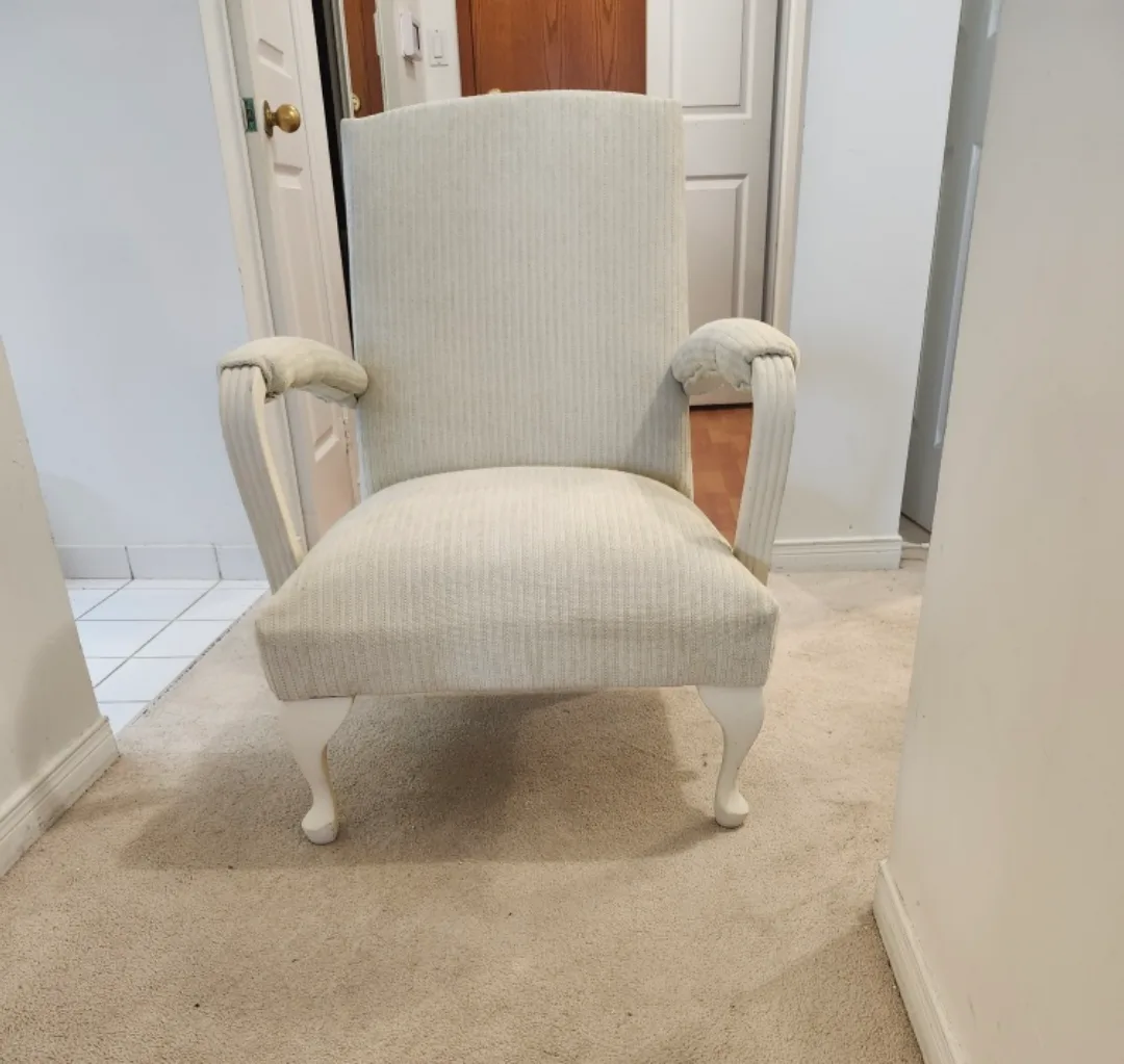 Upholstered Armchair - Beige Fabric, White Frame thumbnail
