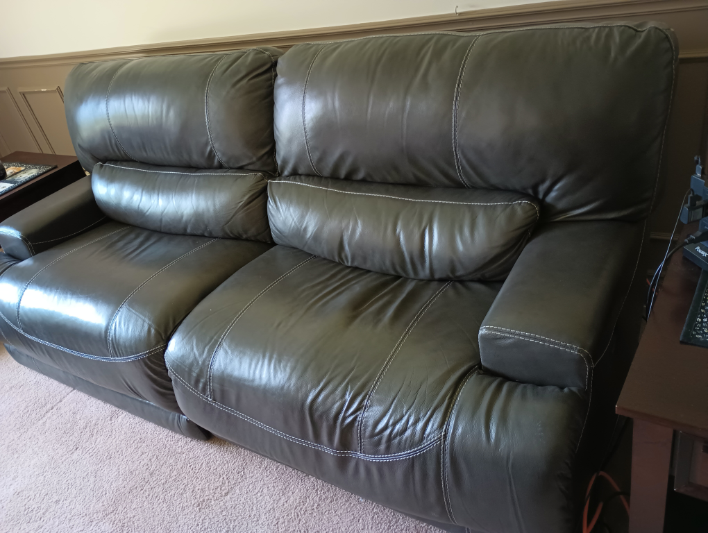 Leather Reclining Loveseat Sofa - Dark Brown - photo 2