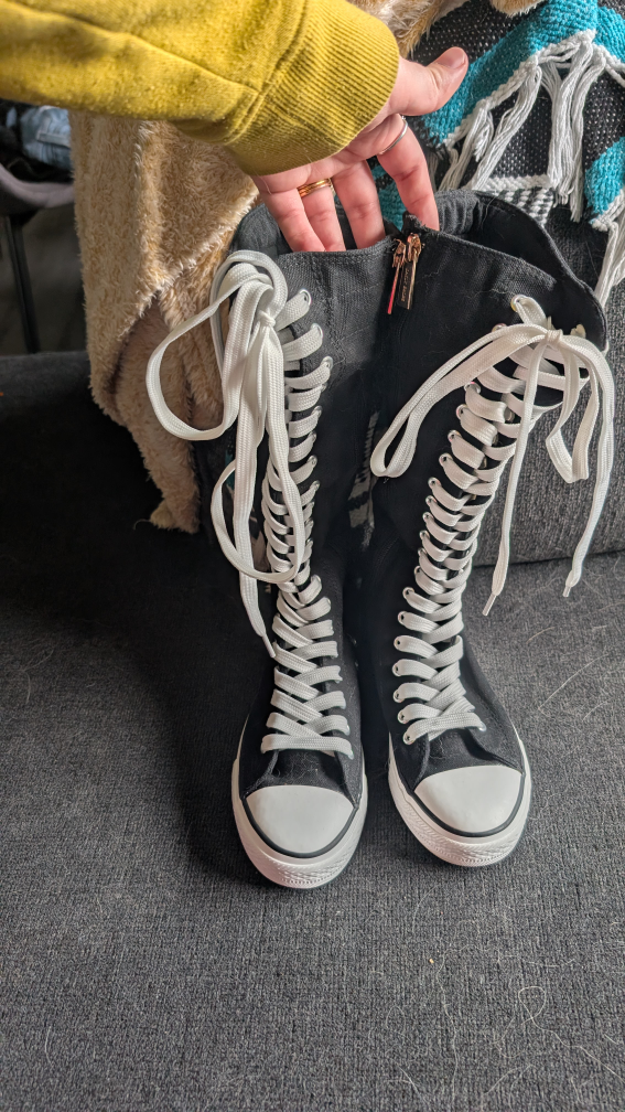 Black Canvas High Top Sneaker Boots - Size 7