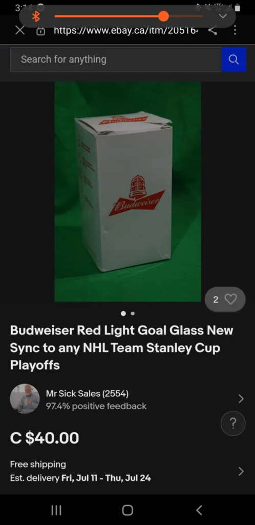 New Budweiser Red Light Goal Glass NHL thumbnail