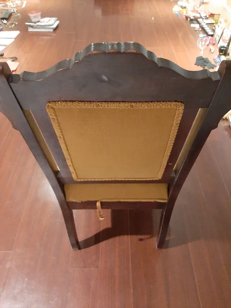 Antique Wooden Chair with Mustard Yellow Velvet Upholstery image indicator(4)