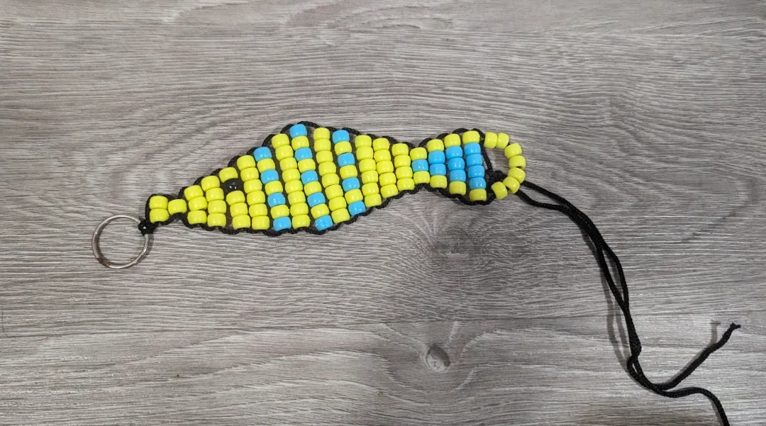 Handmade Beaded Fish Keychain - Yellow and Blue thumbnail