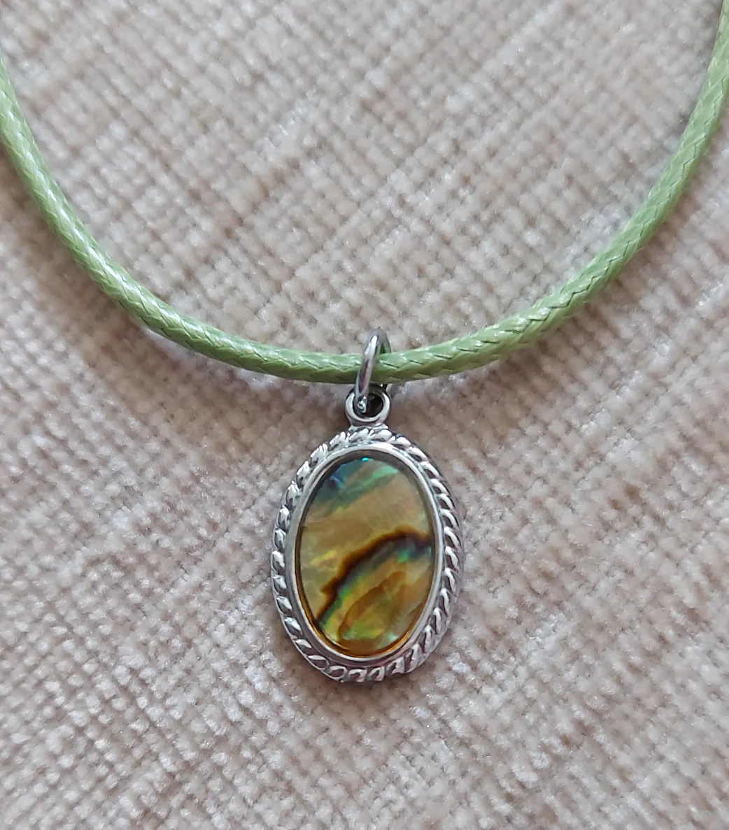 Abalone Pendant Necklace - Green Cord thumbnail