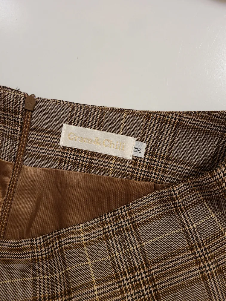 Brown Plaid Blazer&Skirt Set image indicator(10)