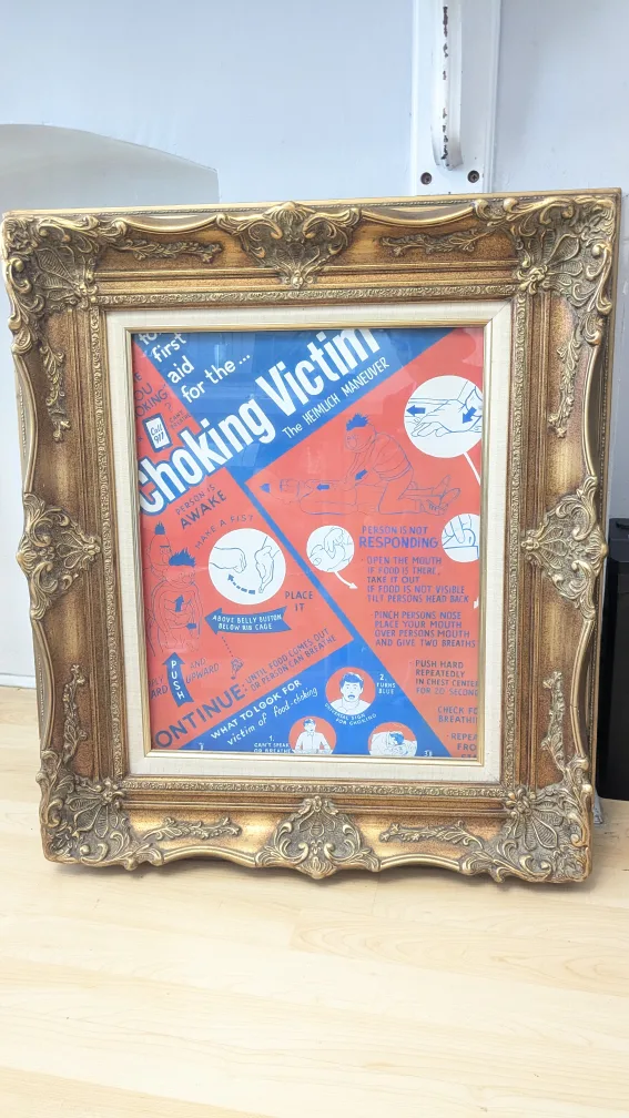 Vintage Choking Victim Heimlich Maneuver Framed Art "🧡" thumbnail