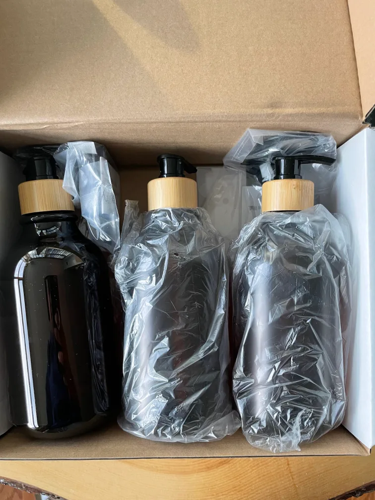 New Black Refillable Bottles with Bamboo Pumps thumbnail