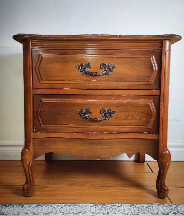 Vintage Brown Wood 2-Drawer Nightstand thumbnail