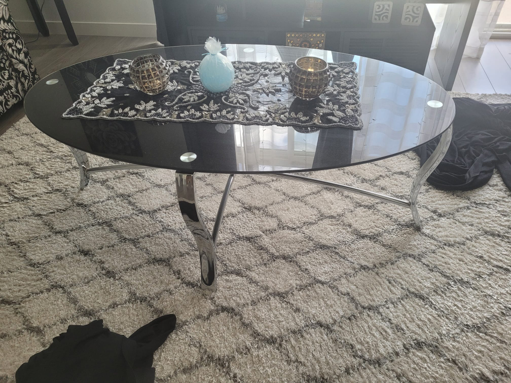 Sears Black Glass Oval Coffee Table