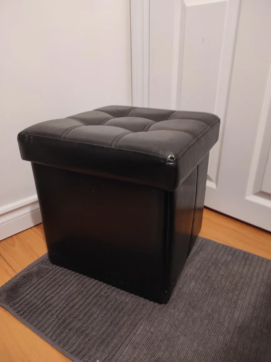 Black Faux Leather Storage Ottoman thumbnail