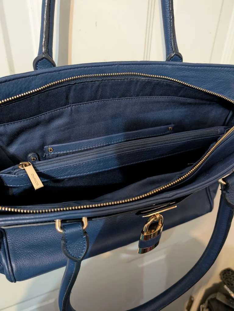 Danier Blue Leather Handbag - 15"x12" image indicator(3)