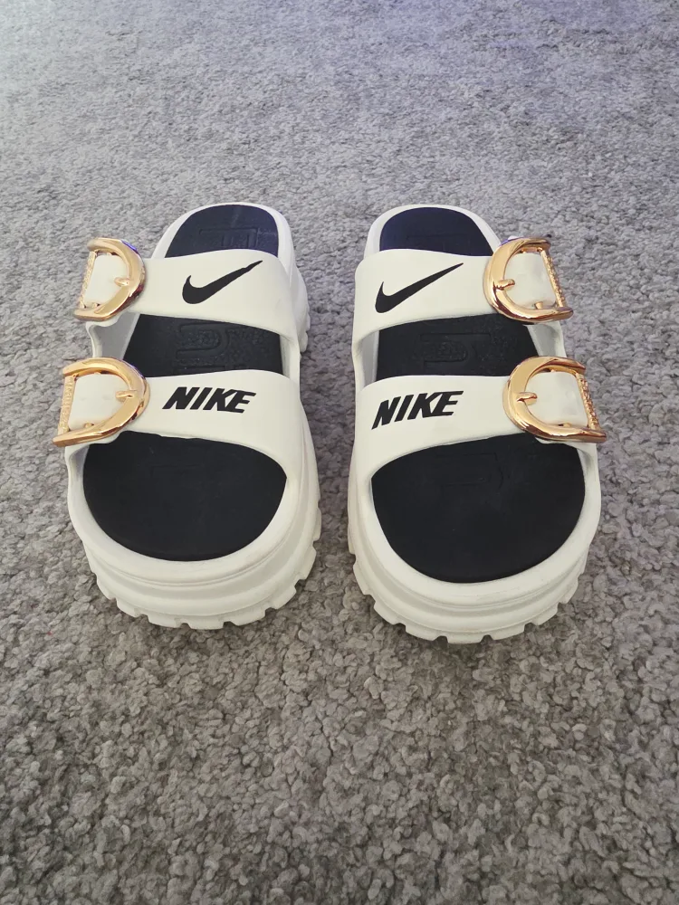 Nike White & Gold Buckle Slides thumbnail
