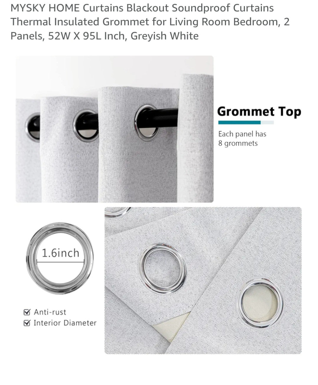 Mysk Home Blackout Curtains -Greyish Whote - photo 3