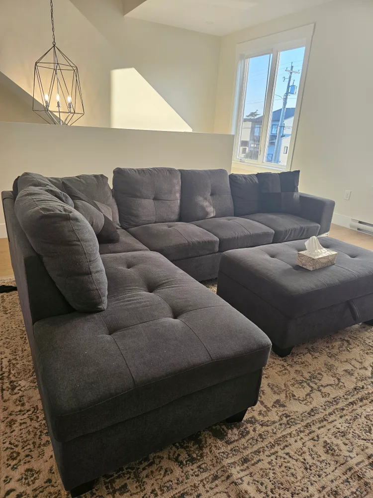 Large Charcoal Grey Sectional Sofa with Ottoman thumbnail