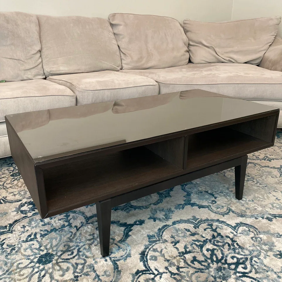 Dark Brown Coffee Table with Glass Top thumbnail