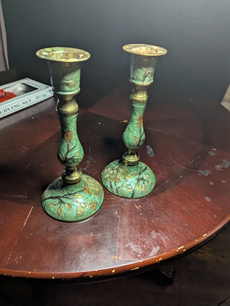 Sweet pea Brass Candlestick Holders thumbnail