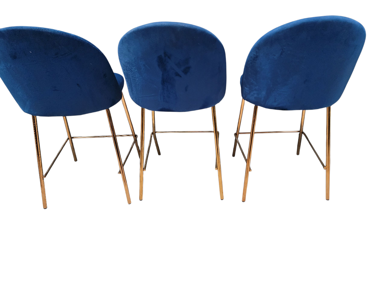 Set of 3 Blue Velvet Bar Stools - photo 2
