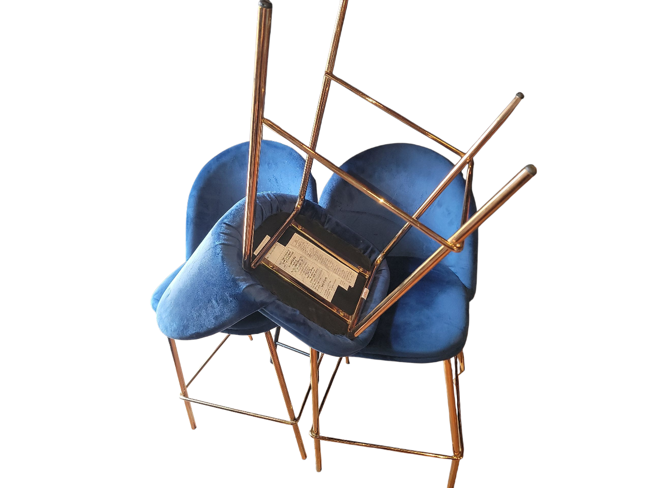 Set of 3 Blue Velvet Bar Stools - photo 4