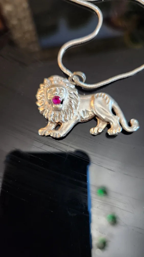 silver Lion Pendant Necklace thumbnail