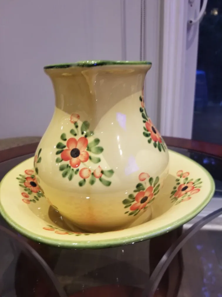 Vintage Ceramic Pitcher and Bowl Set thumbnail