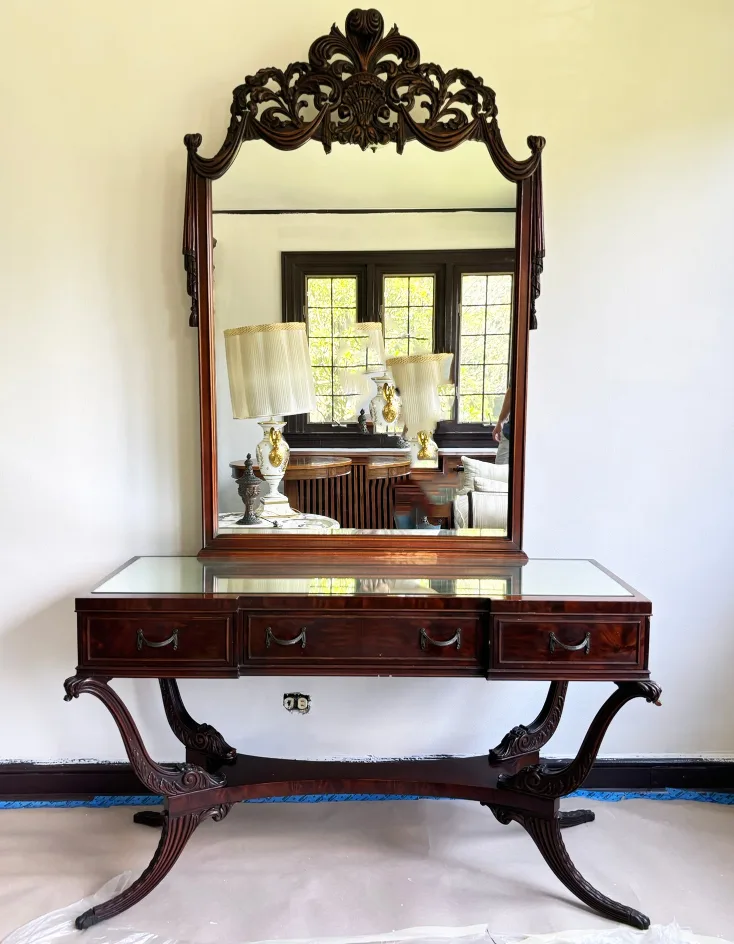 Free Delivery Antique Mahogany Vanity Dressing Table with Mirror thumbnail