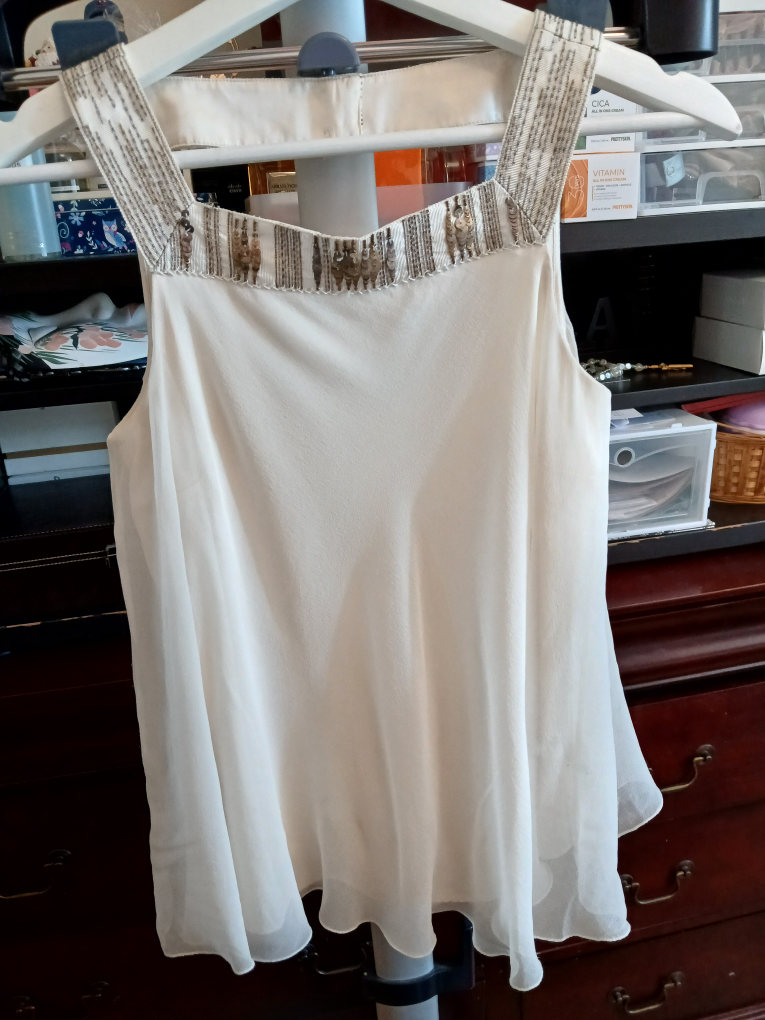 Cream Sleeveless Top with Beaded Straps