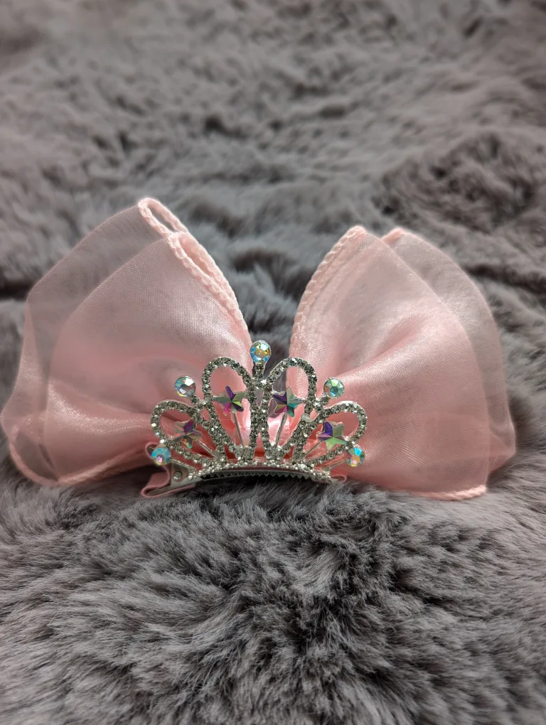 Pink Bow with Crown Clip thumbnail
