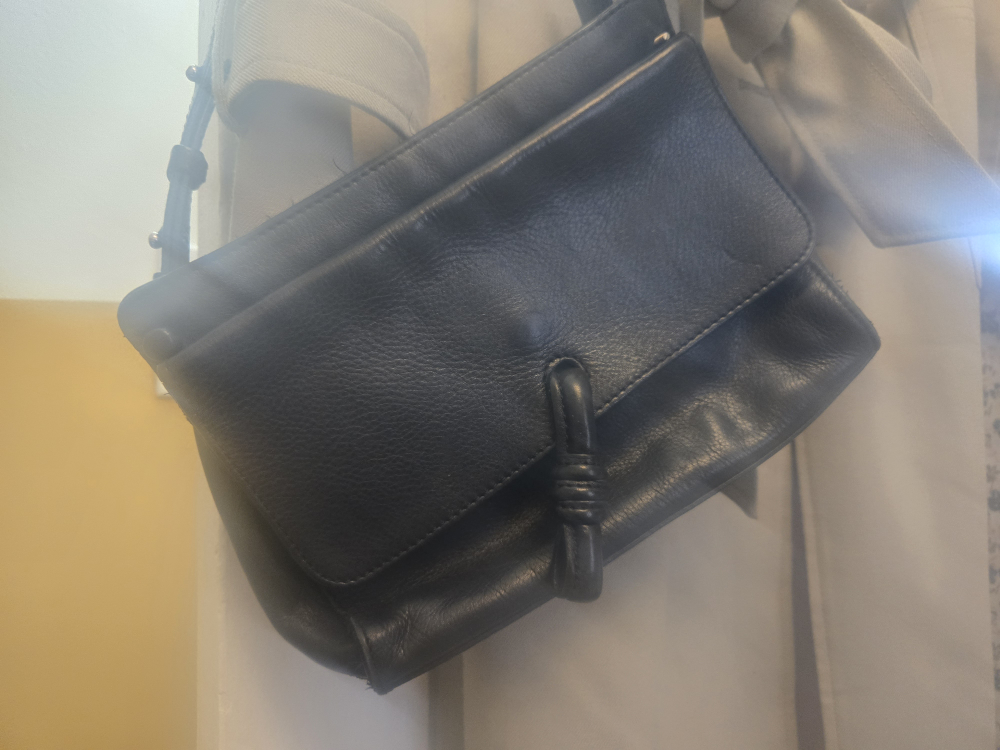 Massimo Dutti Black Leather Crossbody Bag
