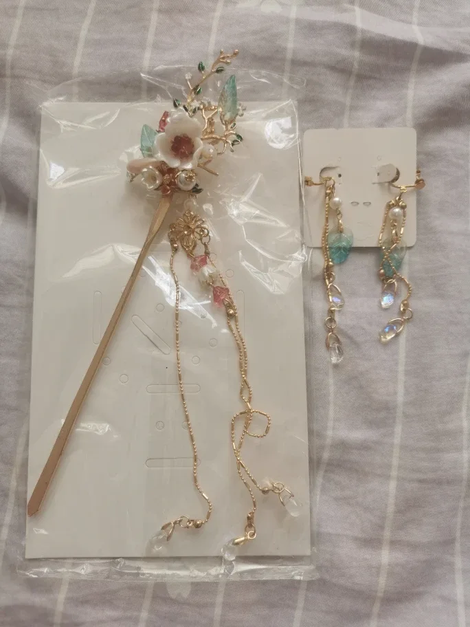 Handmade Chinese Hair Stick & Earrings Set - Floral Design thumbnail