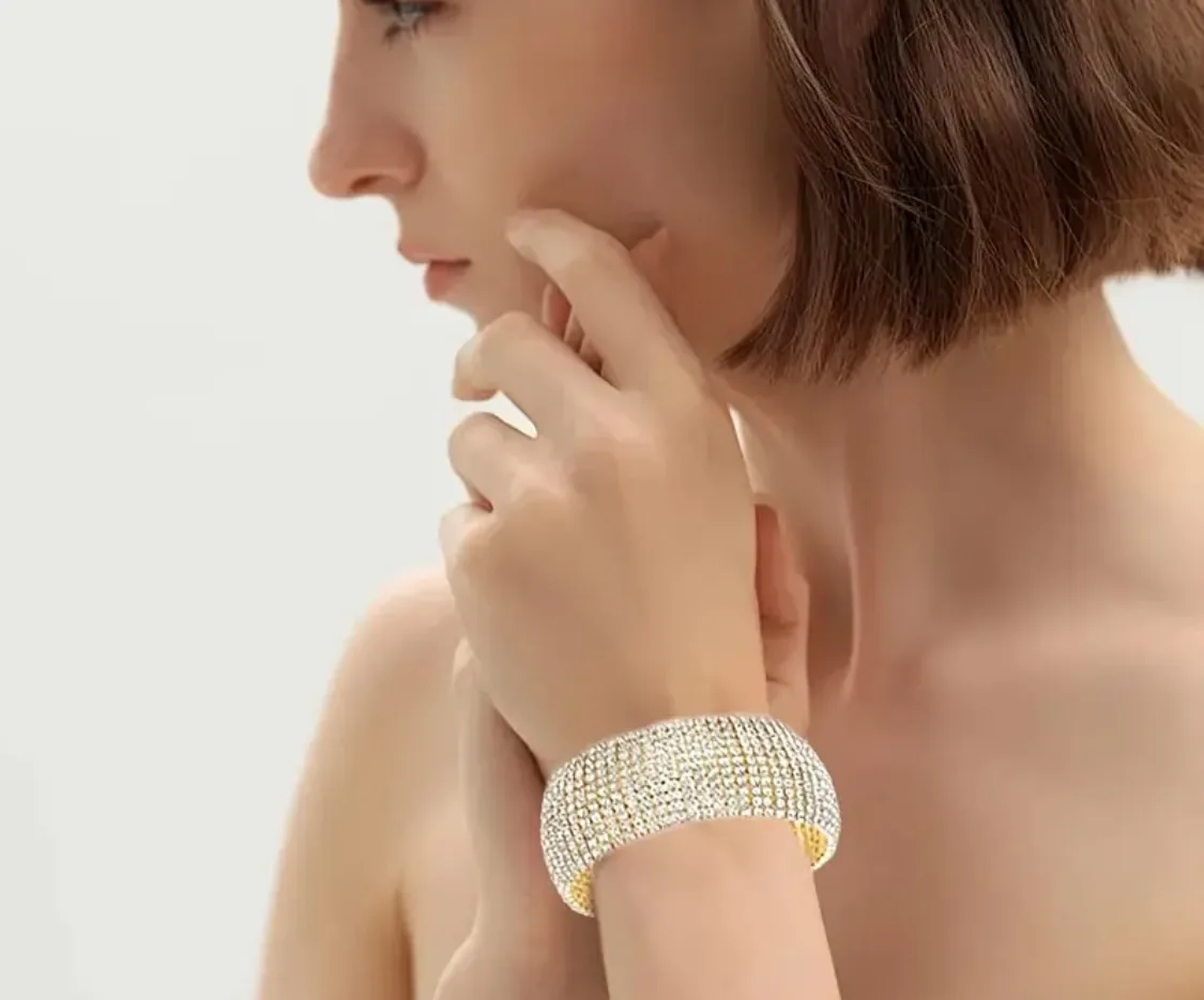 Rhinestone Gold Cuff Bracelet thumbnail