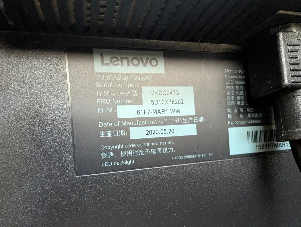 Lenovo ThinkVision T24i-20 Flat Panel Monitor thumbnail
