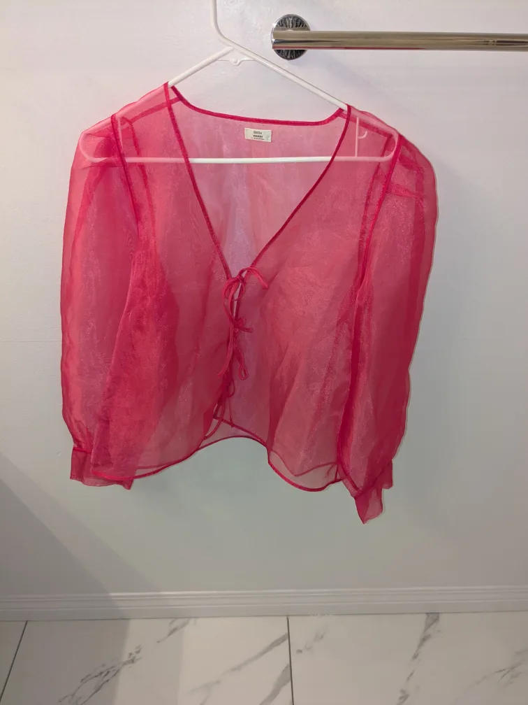Aritiza Little Moon Pink Sheer Blouse - Size L thumbnail