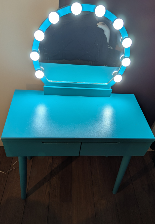 Blue Vanity Desk with Lighted Mirror - photo 2